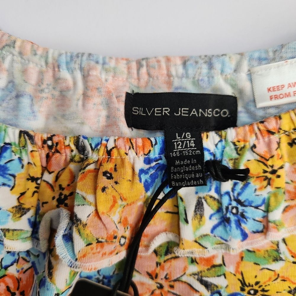 Silver Jeans Co Girls Youth Floral Pink Orange Blue Ruffled Crop Tank Top Size L - Picture 5 of 8